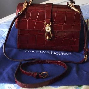Croco embossed burgundy leather handbag